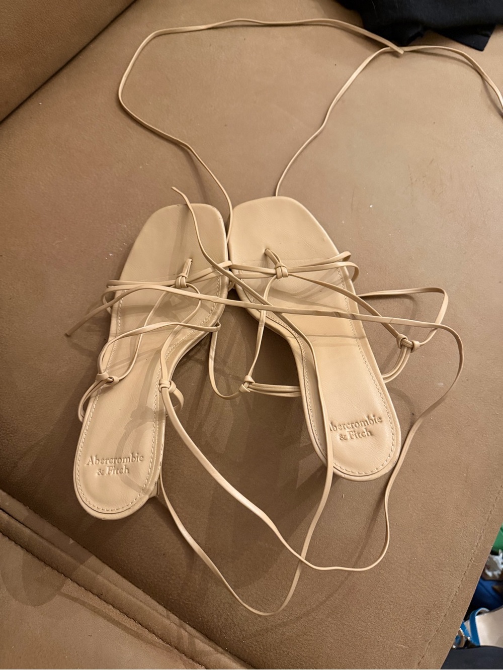 Abercrombie & Fitch Nude Lace-Up Square-Toe Sandal Heels